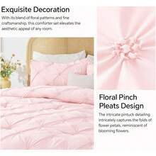 Baby Pink Queen Comforter Set - 3 Pieces Boho Pintuck Lightweight Soft & Warm Bed Comforter With 2 Pillowcases For All Season - 淺粉色 - 查看 3