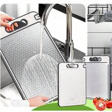 Premium Stainless Steel Cutting Board, Double-Sided Kitchen Chopping Board With Built-In Knife Sharpener & Garlic Crusher, Non-Slip Silicone Wrapped, Dishwasher , Best Gift Choice