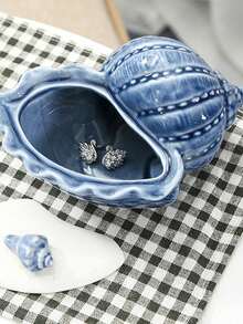 1pc Decorative Ceramic Jewelry Tray, Seashell, Starfish Shaped Trinket Dish, Ceramic Ring Earring Holder, Ocean Theme Decor Dish For Rings, Earrings, Necklaces, Bracelets, Watches, Keys, Bathroom, Bedroom, Office Accessories, Home Decor