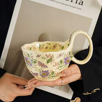 Taza cerámica con estilo vintage y diseño floral, taza de flores de alta gama, taza de café de gran capacidad, regalo y recuerdo