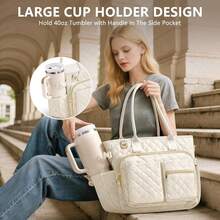 Large Bible Bag With Bible Cover Case For Women, Quilted Church Tote Bag Book Carrying Case W/Shoulder Strap,Bible Study Supplies Journaling Kit Accessories Valentines Day Christian Gift For Women Her - 黑色的 - 查看 5