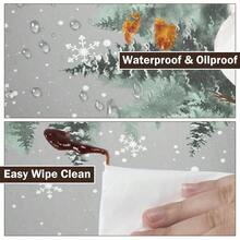 Water-Resistant Round Tablecloth With Elastic Edge For 40-44" Tables - Gift-grey Tree Snowman - View 6