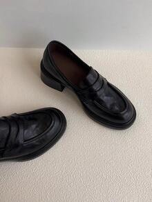 Genuine Leather Women's Single Shoes Thick Heel Small Leather Shoes British Style Thick Sole Loafers - 黑色 - 查看 7