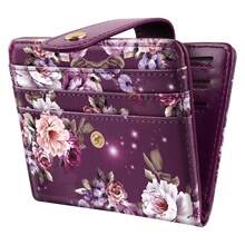 Slim Bifold Wallet RFID Credit Card Wallet Small Cute Card Holder For Women, Purple Flowers{"Color_name":"PurpleFlowers"} - 多色19 - 查看 1