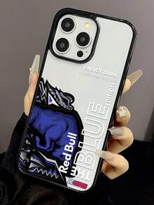 标语 1 件红牛蓝色版能量饮料设计独特印花手机壳兼容 iPhone17 Pro Max /17 Pro /17/16 Pro Max/16 Pro /16/15 Pro Max/15 Pro/15 /14/13/12/11，黑边 TPU 防震、防水、防尘高品质一体式手机保护壳