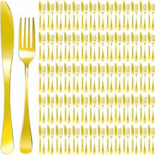 1/75/100/150件套镀金餐具套装，适合50人份，包含50把叉子和50把刀，适用于黄油厨房、餐厅，可用洗碗机清洗：餐具 - 金色 - 查看 3