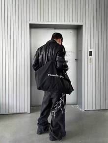 1件男女通用街头服饰品牌Infinite牛仔裤，休闲宽松阔腿牛仔裤（不含腰带和配饰） - 黑色 - 查看 6
