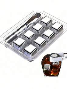 8 件/套不锈钢 304 速冻冰块带夹子，酒吧饮料冰夹套装，盒装，派对，生日，户外露营，父亲节礼物 - 銀色 - 查看 12