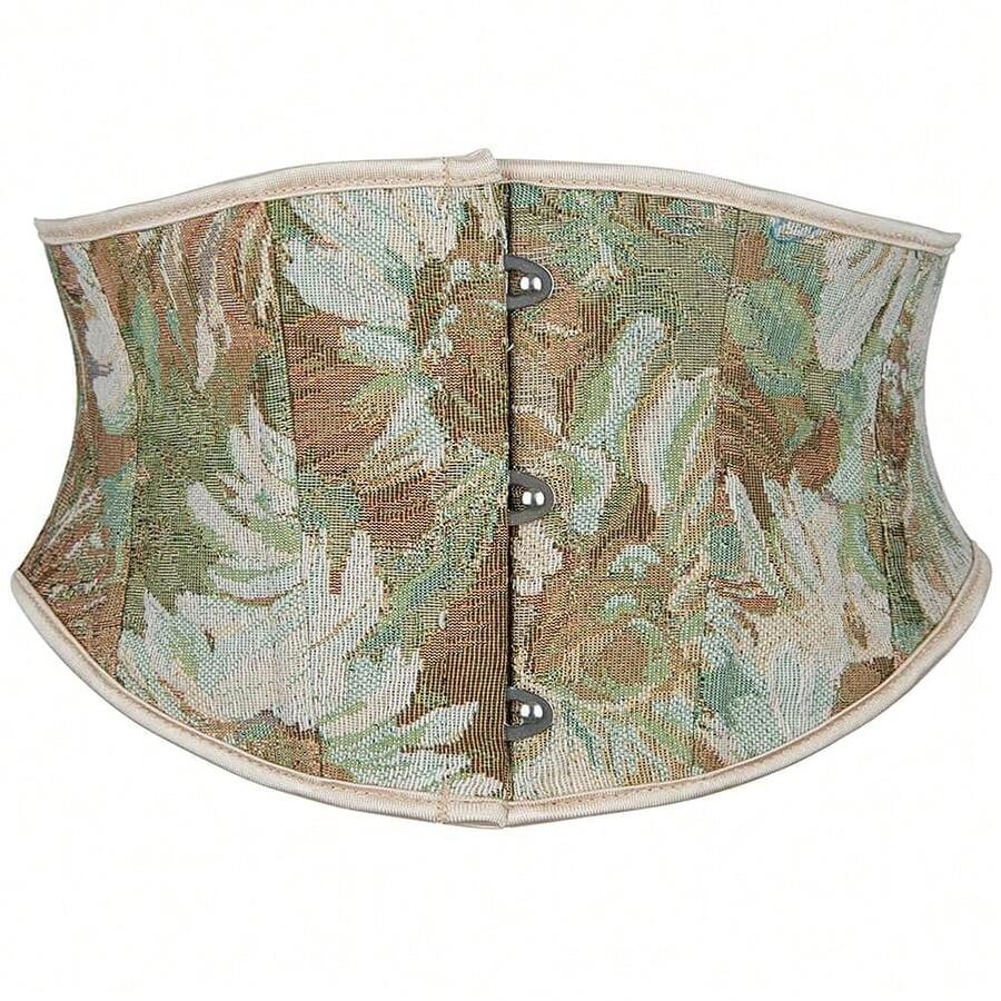 SHYMMUO Women Floral Underbust Corset Belt Lacing Up Waist Trainer Corset Top For Renaissance Steampunk Pirate Costume{"Size_name":"Large","Color_name":"Green"} - 綠色大 - 查看 1