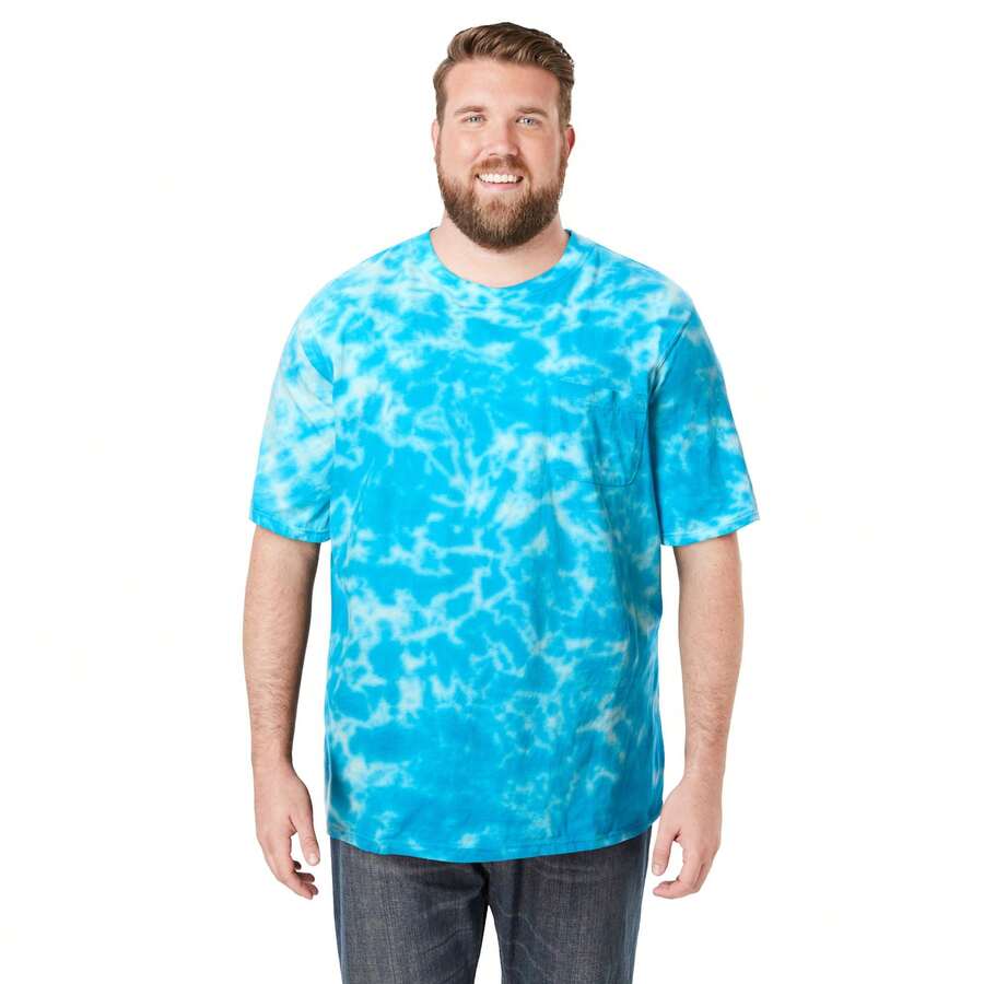 KingSize Men's Big & Tall Shrink-Less Lightweight Pocket Crewneck T-Shirt - 寶藍色大理石 - 查看 1