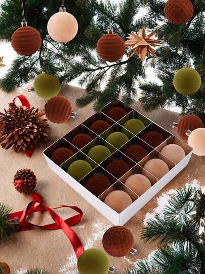 16 sztuk/zestaw - Zestaw bombek choinkowych z brokatem, ozdoby choinkowe, flokowane bombki choinkowe, wiszące na choinkę, do dekoracji wnętrz i na zewnątrz, świąteczne dekoracje na imprezę, bombki choinkowe, nietłukące się, wiszące, do dekoracji domu, artykuły imprezowe, bombki choinkowe, dekoracyjne bombki choinkowe, różne kolory