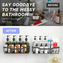 Paquete de 8 Estantes de Regadera con Adhesivos, Prueba dex ido, Sin Taladrar, Estante Organizador Regadera para Bao, Repisa para Bao Pared, Jabonera, con 3 Ganchos Autoadhesivos - 2 - Ver 8