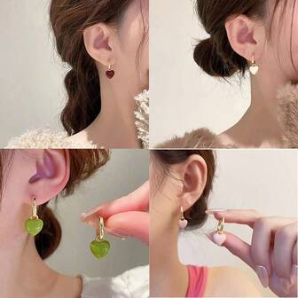 2pcs/Set Vintage Style Ombre Heart Shaped Earrings, Fashion Stud Earrings For Daily Wear, Autumn/Winter