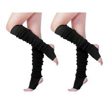 V28 Long Leg Warmer, Women's Men 80s Party Ribbed Knit Dance Sports{"Color_name":"Hole71-2(Black+Blak)"} - Multicolor11 - View 1