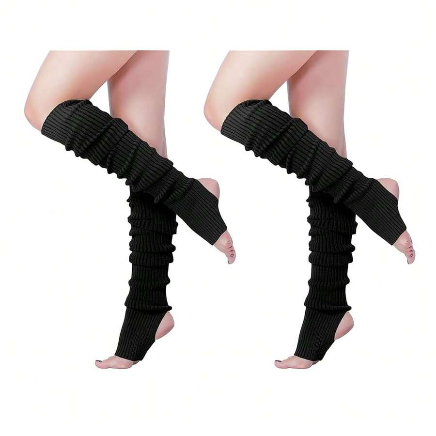 V28 Long Leg Warmer, Women's Men 80s Party Ribbed Knit Dance Sports{"Color_name":"Hole71-2(Black+Blak)"} - Multicolor11 - View 1