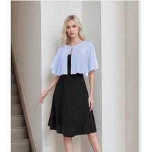 Women's Soft Chiffon Capelets Shawls And Wraps For Evening Wedding Cape Bole Cover Up{"Color_name":"LightBlue"} - 淺藍色 - 查看 6