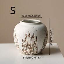 1pc Handcrafted Vintage Luxury Lavender Floral Relief Pattern Ceramic Vase, French Country Art Decor, Fresh/Dried Flower Container, Suitable For Living Room, Study, Office Desk, New Chinese Zen-Style Home Decor, Ramadan Decoration, Ramadan - Beige - View 8