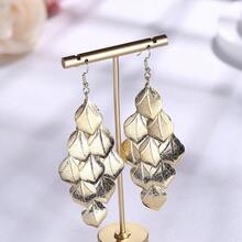 FIBO STEEL Acrylic Petal Earrings For Women Red Statement Earrings Dangle Rhombic Boho Flower Lime Green Orange Rose Big Bold Colorful Costume Jewelry Long Drop Dangle Earrings{"Color_name":"Gold"} - 金子 - 查看 6