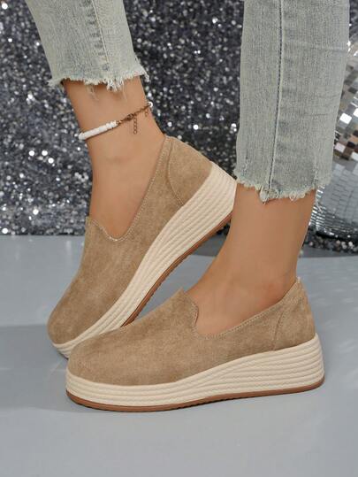 Mocassim plataforma feminino confortável e elegante, calçado casual, sola grossa, leve, adequado para todas as estações