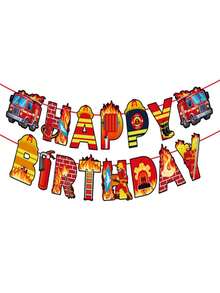 1/2/4 Set, Coppie di carta per porta di compleanno da vigili del fuoco, design vivace di camion dei pompieri e soccorso dei vigili del fuoco, carta resistente, adatto per compleanno, anniversario, festa, decorazione della casa, decorazione della stanza - Multicolore - Visualizzare 11