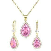 Women Jewelry Set Silver/Gold Plated Teardrop Pendant Necklace Dangle Drop Earrings Dangling Sets Birthstone Crystals Rhinestone,Birthday Anniversary Wedding Mother's Day Gifts For Women{"Color_name":"10.October-YellowGoldPlated|Pink"} - 10.十月-黃金鍍層|粉紅色 - 查看 6