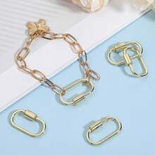 10pcs Screw Carabiner Lock Charms, Golden Necklace Lock Clip Keychain Clip Hook Metal Oval Keyring Holder Clasp For DIY Necklace Bracelets Jewelry Making - 金色 - 查看 4