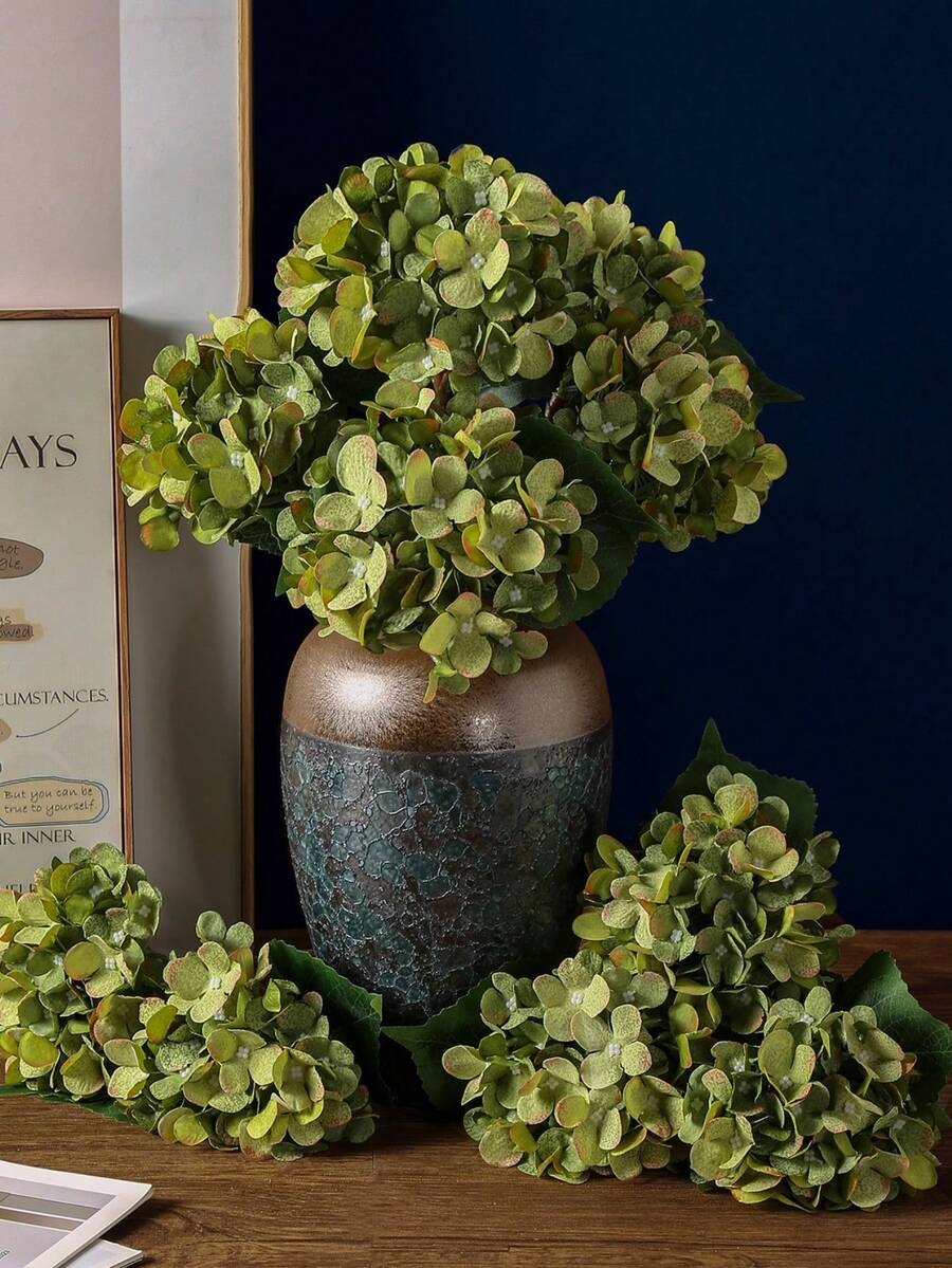 1/3pcs 16.9Inch Green Hydrangea Artificial Flowers With Stems, Silk Hydrangea Desktop Decoration Flowers, For Home, Room, Office, Garden, Wedding DIY Decoration, Fake Plant - Green - View 1