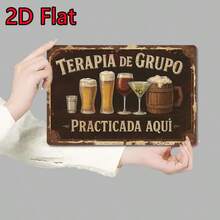 2D Flat, 1pc Vintage Metal Wall Art Sign With "Terapia De Grupo Practica Aqui" Spanish Quote & Beer/Cocktail Illustrations - Rustic 29.97cm X 19.81cm Metal Decor For Man Cave, Kitchen, Bar, Office, Patio, Metal Wall Decor, Office Decoration, Retro Design, Patio Decoration, Farmhouse Style, Bar Owners, 2D Flat - 彩色 - 查看 5