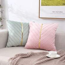 Navy Blue Velvet Throw Pillow Covers 18 X 18 Inch Pack Of 2 With Gold Leather Decor For Couch, Luxury Modern Pillowcases For Living Room, Bedroom Sofa Cushion Bed - 粉色 - 查看 8