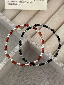 Bracelet en perles d'agate rouge en argent sterling 925, doux et polyvalent, léger et minimaliste. Le rouge rehausse l'élégance. Excellent cadeau pour les amis