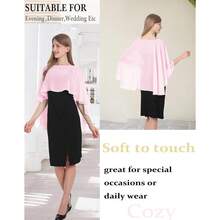 Baoqiya Women's Capelet Shawls And Wraps For Evening Dresses Soft Bridesmaid Shawl Chiffon Cape Wedding Cover Up{"Color_name":"Pink"} - 粉色 - 查看 5