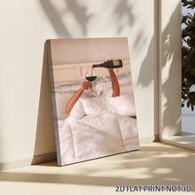 2D Flat, Posters & Prints 1pc Woman Drinking Wine In Bed Framed Wall Art - Canvas Prints Poster, Ideal For Home, Office Wall Decor, Family Gift, Living Room Bedroom Wall Decor - Nhiều màu - Xem 2