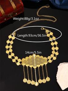1pc Vintage Women's Robe Belt With 22K Gold Plated Adjustable Length Robe Body Chain Jewelry With Turkish Coin Pendant Valentine's Day Accessories - Multicolor - View 4