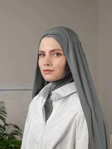 Set hijab pentru femei, 1 buc., culoare solidă, material tricotat, confortabil și respirabil, design cu eșarfă și glugă pentru acoperire completă, pălărie șal ușoară și versatilă, potrivită pentru purtare musulmană