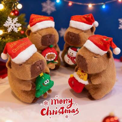 1 pieza Juguete de peluche de Capibara navideño interesante, muñeco de Capibara abrazando el árbol de Navidad, adecuado para fiesta de Año Nuevo, decoración del hogar y sofá, regalo sorpresa navideño para niños
