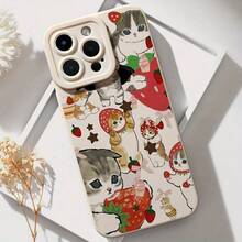 Adorable Strawberry Cat Phone Case, Comfortable Grip For Effective Protection Against Drops.Suitable For Various  Models Including 16/15/14/13/12/11 Pro Max/Plus/X/8/7 - Popular Birthday Gift Or Business Present For Friends And Partners, Durable Anti-Fingerprint Soft Case In Beige,Suitable For  17 Air - 白色 - 查看 3