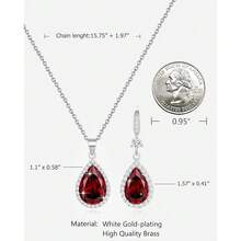 Women Jewelry Set Silver/Gold Plated Teardrop Pendant Necklace Dangle Drop Earrings Dangling Sets Birthstone Crystals Rhinestone,Birthday Anniversary Wedding Mother's Day Gifts For Women{"Color_name":"01.January-WhiteGoldPlated|Garnet"} - 01.一月-白金鍍|石榴石 - 查看 2