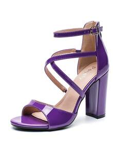 Women's Formal Strappy Sandal High Chunky Block Heel Ankle Strap Zip Up Heels - 紫色 - 查看 2