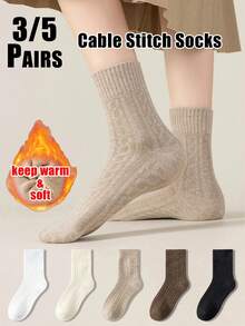 3/5双装冬季加厚保暖菱格纹船袜，柔软耐穿材质，圣诞礼物 - 彩色 - 查看 1