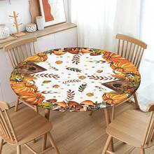 Water-Resistant Round Tablecloth With Elastic Edge For 40-44" Tables - Autumn-nature - View 10