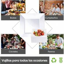 50 platos de plastico elegantes, Platos Elegantes Reutilizables para, Reutilizables, Incluye 25 Platos Grandes 25 y 25 Platos medianos 16cmplatos de plastico elegantes para bodas y fiestas - BLANCO - Ver 8