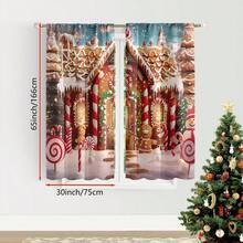 2pcs Christmas Gingerbread House Curtains - Festive Polyester Drapes | Pole Bag Design For Easy Hanging, Machine Washable | Ideal For Holiday Home Decor & Christmas Gifting - Multicolor - View 7