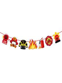 1/2/4 Set, Coppie di carta per porta di compleanno da vigili del fuoco, design vivace di camion dei pompieri e soccorso dei vigili del fuoco, carta resistente, adatto per compleanno, anniversario, festa, decorazione della casa, decorazione della stanza - Multicolore - Visualizzare 12