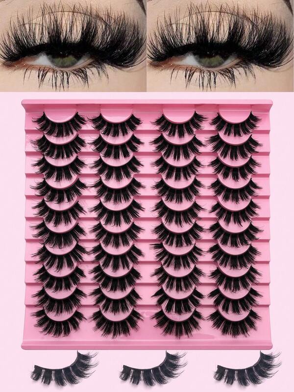 New 20 Pairs Russian Curl Fluffy Wispy Full Strip Lashes - D Curl Faux Mink Lashes For Long-Lasting, Natural-Looking Eyelashes