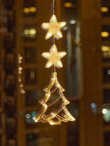 1 Stück warmgelbe Weihnachtsfensterbeleuchtung, Baum-Glöckchen-Stern-Hirsch geformte batteriebetriebene Weihnachtsbeleuchtung zum Aufhängen für Innenräume, Weihnachtsbaum, Kamin, Mehrfarbig