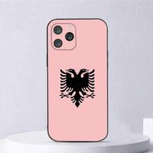 Custodia per telefono con bandiera albanese di Skanderbeg, compatibile con 16, 15, 14, 13, 12, 11, Plus, Pro Max, XS, X, XR, SE, Mini, 8, 7, in morbido silicone nero. Custodia compatibile anche con i modelli Galaxy S17 Pro, S17 Pro Max, S17.