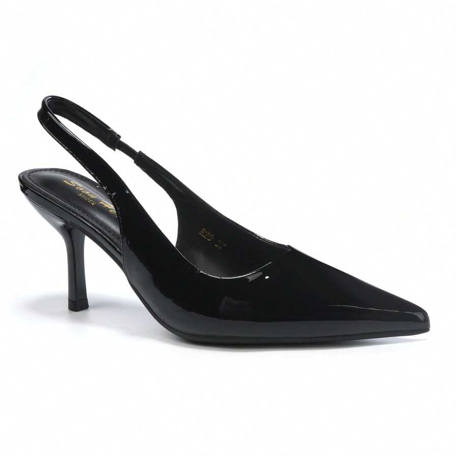 RevReaL Women's Patent Slingback Pumps – Pointed Toe Kitten Heel Shoes For Commuters And Offices - Black - View 1