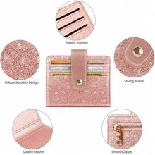 Slim Bifold Wallet RFID Credit Card Wallet Glitter Leather Small Cute Card Holder For Women, Rose Gold{"Color_name":"GlitterRoseGold"} - 多色14 - 查看 8
