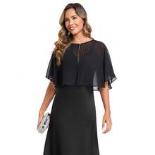 Women's Soft Chiffon Capelets Shawls And Wraps For Evening Wedding Cape Bole Cover Up{"Color_name":"Black"} - Black - 查看 3