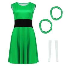 Poboola Buttercup Costume Adult Blossom Bubbles Costumes Dress Women's Halloween Ladies Character Cartoon With Accessories{"Color_name":"Green","Size_name":"Large"} - màu xanh lá - Xem 6